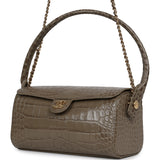 Chanel Barrel Clutch Bag with Chain Dark Khaki Croc Embossed Calfskin Gold Hardware - Thumbnail View 5