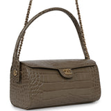 Chanel Barrel Clutch Bag with Chain Dark Khaki Croc Embossed Calfskin Gold Hardware - Thumbnail View 2
