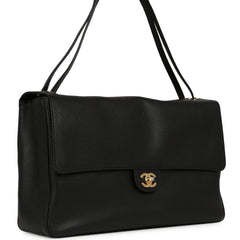 Chanel Maxi "Souplissimo" Large Flap Bag Black Grained Calfskin Gold Hardware