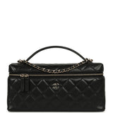 Chanel East West Top Handle Long Vanity Case with Chain Black Caviar Light Gold Hardware - Thumbnail View 1