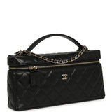 Chanel East West Top Handle Long Vanity Case with Chain Black Caviar Light Gold Hardware - Thumbnail View 2