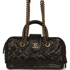 Chanel Paris-Bombay Shiva Bowling Bag Khaki Shiny Aged Crumpled Calfskin Antique Gold Hardware