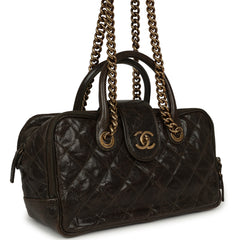 Chanel Paris-Bombay Shiva Bowling Bag Khaki Shiny Aged Crumpled Calfskin Antique Gold Hardware