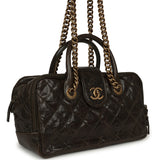 Chanel Paris-Bombay Shiva Bowling Bag Khaki Shiny Aged Crumpled Calfskin Antique Gold Hardware - Thumbnail View 2
