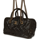 Chanel Paris-Bombay Shiva Bowling Bag Khaki Shiny Aged Crumpled Calfskin Antique Gold Hardware - Thumbnail View 5
