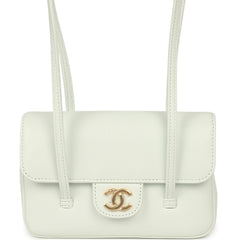Chanel Mini Preppy Coco Clutch with Straps Light Blue Shiny Caviar Brushed Gold Hardware
