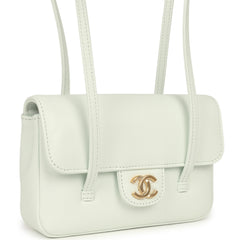 Chanel Mini Preppy Coco Clutch with Straps Light Blue Shiny Caviar Brushed Gold Hardware