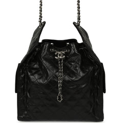 Chanel Medium 25 Hobo Bag Black Shiny Crumpled Calfskin Mixed Silver Hardware