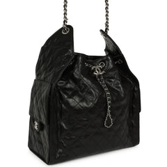 Chanel Medium 25 Hobo Bag Black Shiny Crumpled Calfskin Mixed Silver Hardware
