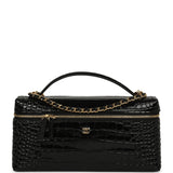 Chanel Large East West Top Handle Long Vanity Case with Chain Black Embossed Croc Calfskin Gold Hardware - Thumbnail View 1