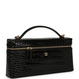 Chanel Large East West Top Handle Long Vanity Case with Chain Black Embossed Croc Calfskin Gold Hardware - Thumbnail View 2
