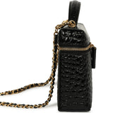 Chanel Large East West Top Handle Long Vanity Case with Chain Black Embossed Croc Calfskin Gold Hardware - Thumbnail View 3
