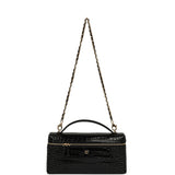 Chanel Large East West Top Handle Long Vanity Case with Chain Black Embossed Croc Calfskin Gold Hardware - Thumbnail View 7