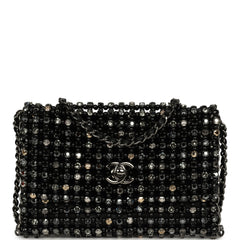 Chanel Medium Beaded Evening Bag Strass, Pearl, Black Leather Ruthenium Hardware