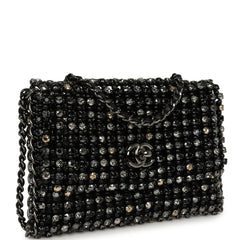 Chanel Medium Beaded Evening Bag Strass, Pearl, Black Leather Ruthenium Hardware