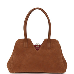 Chanel Large Bowling Bag Camel Suede Gold Hardware