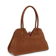 Chanel Large Bowling Bag Camel Suede Gold Hardware