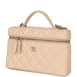 Chanel Top Handle Long Vanity Case with Chain Beige Shiny Caviar Light Gold Hardware - Thumbnail View 5