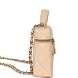 Chanel Top Handle Long Vanity Case with Chain Beige Shiny Caviar Light Gold Hardware - Thumbnail View 3