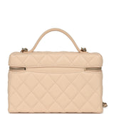 Chanel Top Handle Long Vanity Case with Chain Beige Shiny Caviar Light Gold Hardware - Thumbnail View 4