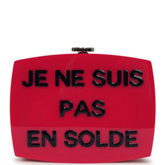 Chanel "Je Ne Suis Pas En Solde" Minaudiere Clutch with Chain Fuchsia, Navy Blue Plexiglass, Resin Silver Hardware