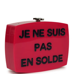 Chanel "Je Ne Suis Pas En Solde" Minaudiere Clutch with Chain Fuchsia, Navy Blue Plexiglass, Resin Silver Hardware