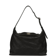 Chanel Maxi "Slouchy Mood" Hobo Shoulder Bag Black Shiny Calfskin Light Gold Hardware