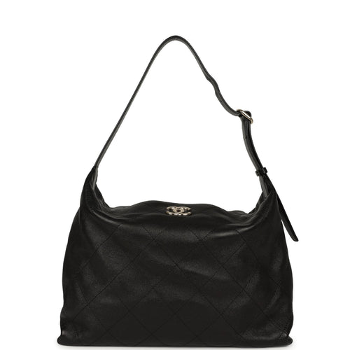 Chanel Maxi "Slouchy Mood" Hobo Shoulder Bag Black Shiny Calfskin Light Gold Hardware