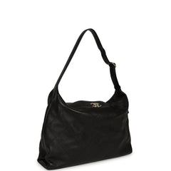 Chanel Maxi "Slouchy Mood" Hobo Shoulder Bag Black Shiny Calfskin Light Gold Hardware