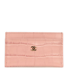 Chanel CC Card Holder Wallet Pink Croc Embossed Calfskin Gold Hardware