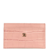 Chanel CC Card Holder Wallet Pink Croc Embossed Calfskin Gold Hardware - Thumbnail View 1