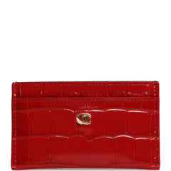 Chanel CC Card Holder Wallet Dark Red Croc Embossed Calfskin Gold Hardware