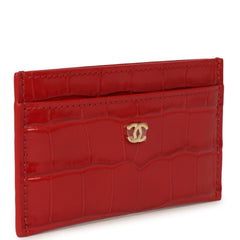 Chanel CC Card Holder Wallet Dark Red Croc Embossed Calfskin Gold Hardware
