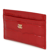 Chanel CC Card Holder Wallet Dark Red Croc Embossed Calfskin Gold Hardware - Thumbnail View 6