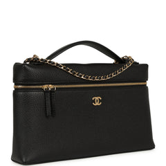 Chanel Large "Supple" Trapeze Top Handle Long Vanity Case with Chain Black Grained Calfskin Gold Hardware
