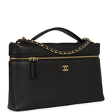 Chanel Large "Supple" Trapeze Top Handle Long Vanity Case with Chain Black Grained Calfskin Gold Hardware - Thumbnail View 2