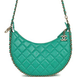 Pre-owned Chanel Small Chain Around Hobo Bag Teal Lambskin Light Gold Hardware - Thumbnail View 1