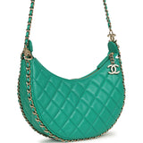 Pre-owned Chanel Small Chain Around Hobo Bag Teal Lambskin Light Gold Hardware - Thumbnail View 2