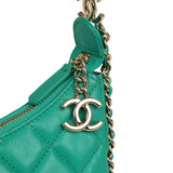 Pre-owned Chanel Small Chain Around Hobo Bag Teal Lambskin Light Gold Hardware - Thumbnail View 8