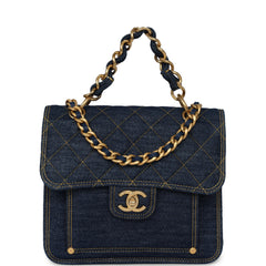 Chanel Double You Flap Bag Blue Denim Antique Gold Hardware