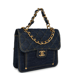 Chanel Double You Flap Bag Blue Denim Antique Gold Hardware