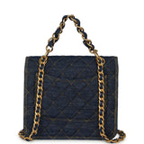 Chanel Double You Flap Bag Blue Denim Antique Gold Hardware - Thumbnail View 4