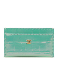 Chanel CC Card Holder Wallet Turquoise Iridescent Croc Embossed Calfskin Gold Hardware