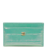 Chanel CC Card Holder Wallet Turquoise Iridescent Croc Embossed Calfskin Gold Hardware - Thumbnail View 1