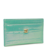 Chanel CC Card Holder Wallet Turquoise Iridescent Croc Embossed Calfskin Gold Hardware - Thumbnail View 2