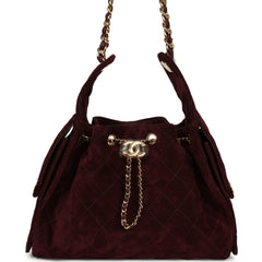Chanel Small 25 Hobo Bag Burgundy Suede Gold Hardware