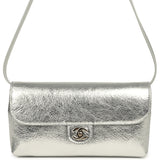 Chanel Clutch Bag with Leather Strap Silver Metallic Calfskin Gold Hardware - Thumbnail View 1