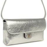 Chanel Clutch Bag with Leather Strap Silver Metallic Calfskin Gold Hardware - Thumbnail View 2
