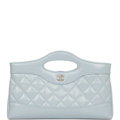 Chanel 31 Clutch with Chain Light Blue Shiny Lambskin Light Gold Hardware