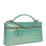 Chanel Large East West Top Handle Long Vanity Case with Chain Turquoise Iridescent Embossed Croc Calfskin Gold Hardware - Thumbnail View 2